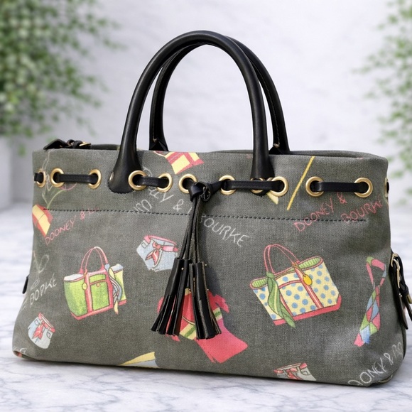 Dooney & Bourke Handbags - Dooney & Bourke Mini Tassel Tote Shoulder Bag Handbag Purse Smoky Glay BLK NWOT